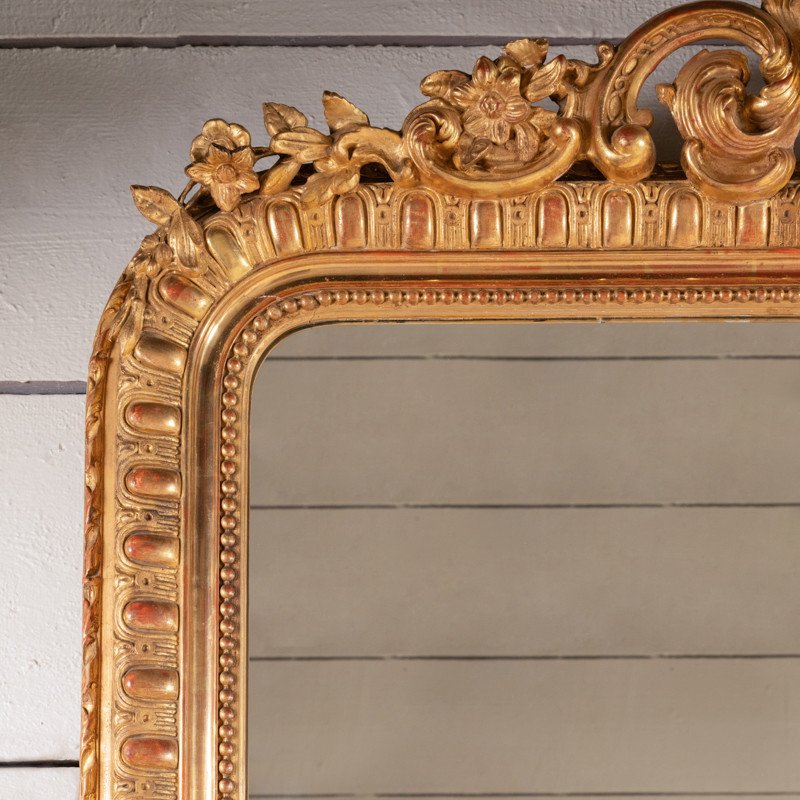 Très Grand Miroir Français En Bois Doré Et Sculpté Du XIXe H. 200 Cm - L. 137 Cm-photo-2