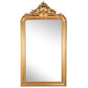 Very Large Mirror In Gilded Wood And Engraved With Floral Motifs