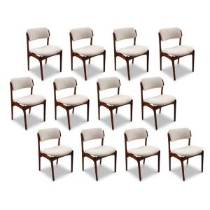 Bel Ensemble De 12 Chaises Scandinaves En Palissandre