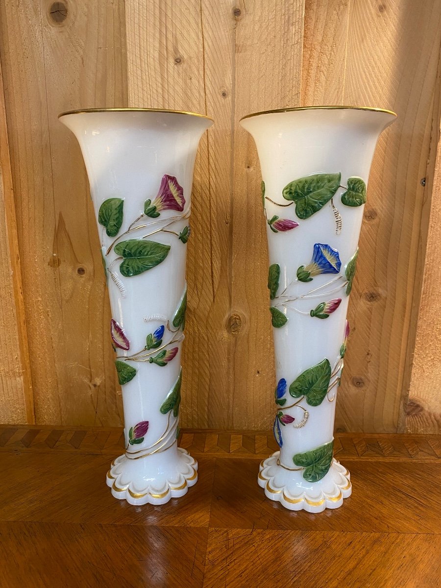 Pair Of Baccarat Opaline Vases 19th -photo-8