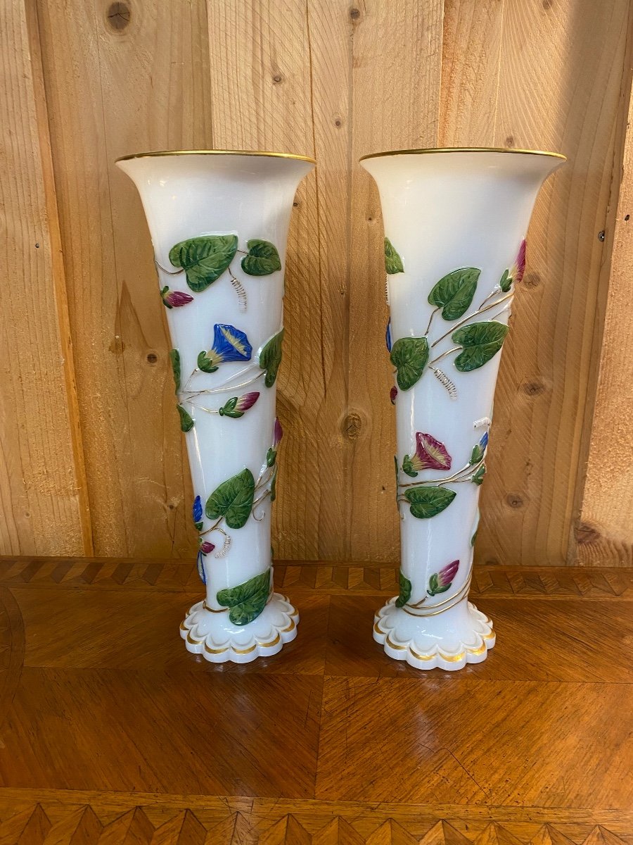 Pair Of Baccarat Opaline Vases 19th 