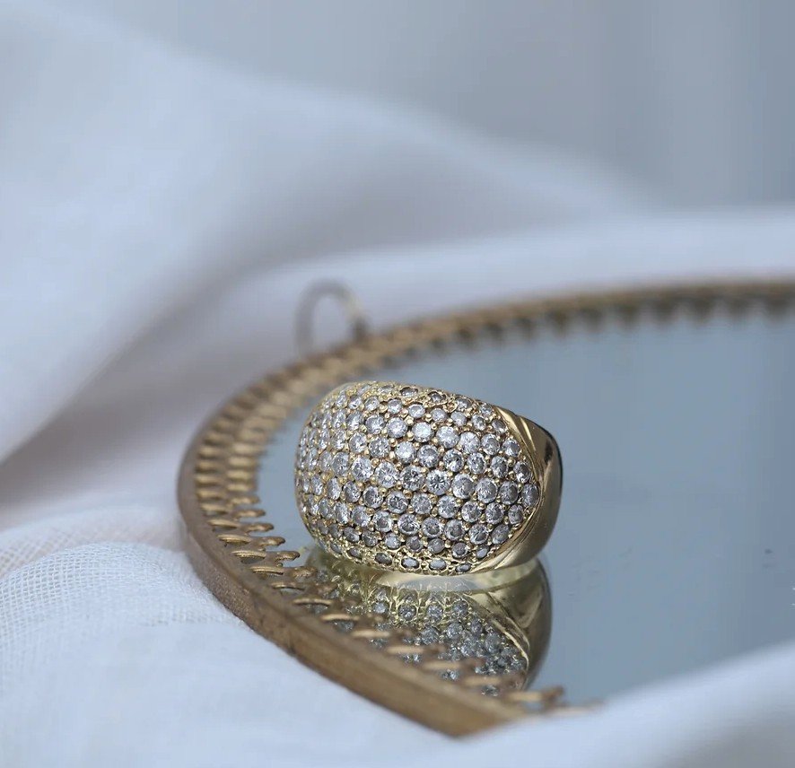 Yellow Gold And Diamond Faceted Ball Ring-photo-4