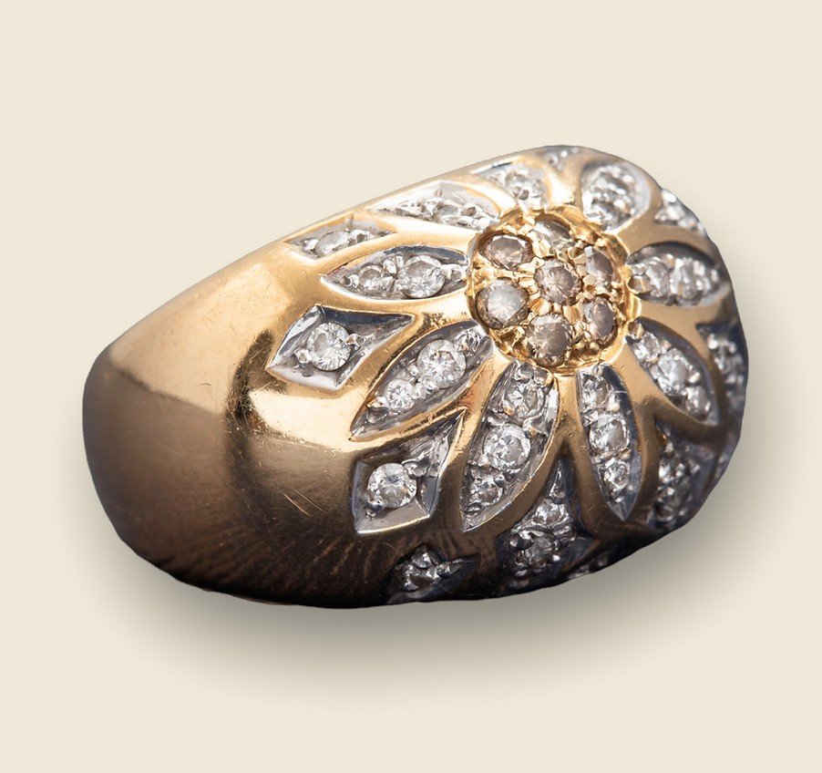 Yellow Gold And Sunflower Diamond Ring-photo-3