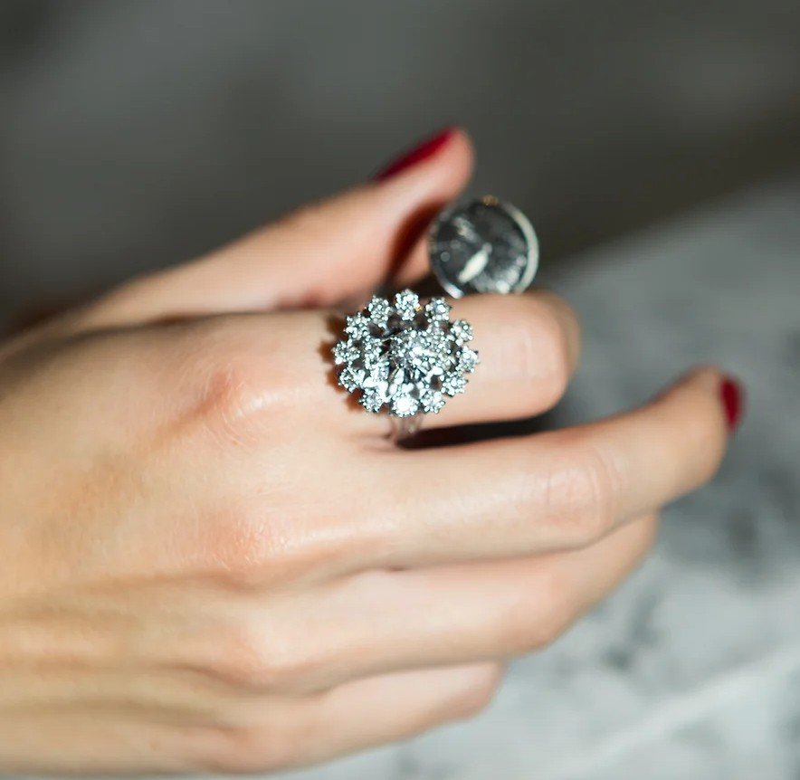 Bague vintage or gris pluie d'etoiles-photo-2