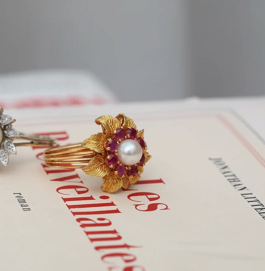 Vintage Ring Yellow Gold, Pearl And Ruby True Romance-photo-3