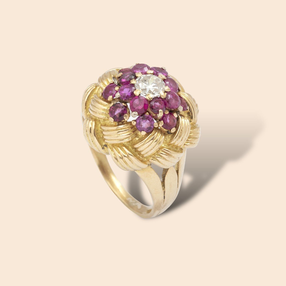 Vintage Yellow Gold And Ruby Bouquet Of Roses Ring-photo-3