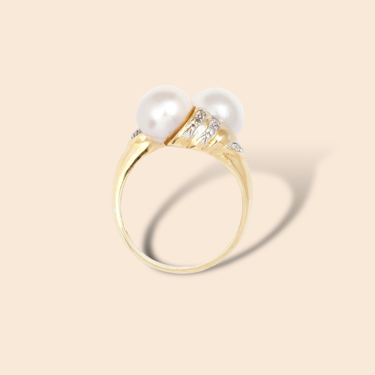 Vintage Yellow Gold, Pearl And Diamond Ring You And Me-photo-3