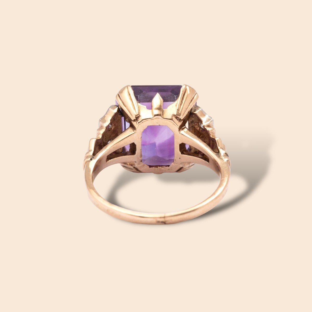 Bague vintage or jaune, améthyste et diamants la violette-photo-3