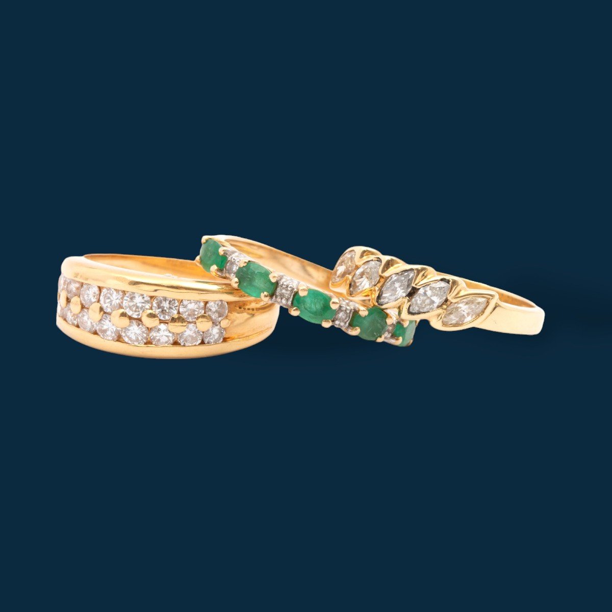 Vintage Ring In Yellow Gold, Diamonds And Emeralds Sirène Sauvage-photo-2