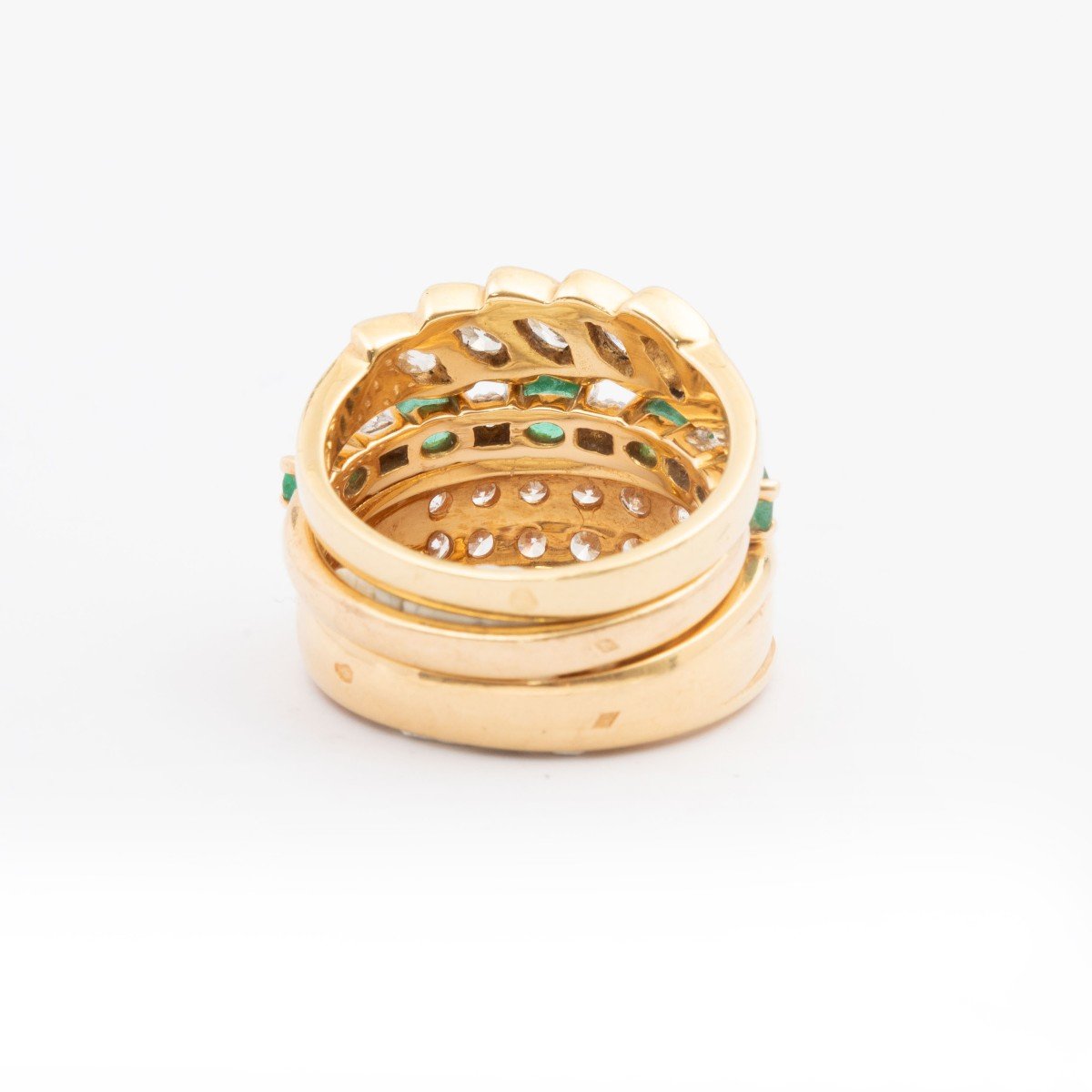 Vintage Ring In Yellow Gold, Diamonds And Emeralds Sirène Sauvage-photo-1