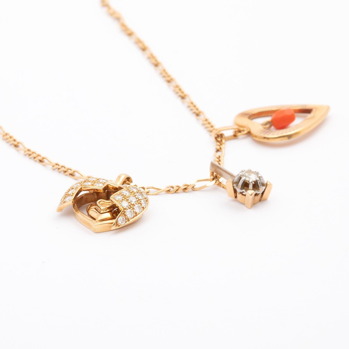 Vintage Yellow Gold, Coral And Diamond Necklace Intrépide Amoureuse-photo-3