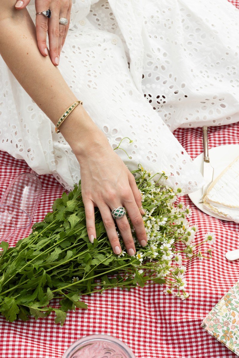 Bracelet Jonc Or Jaune, Emeraudes Et Diamants Confettis-photo-2