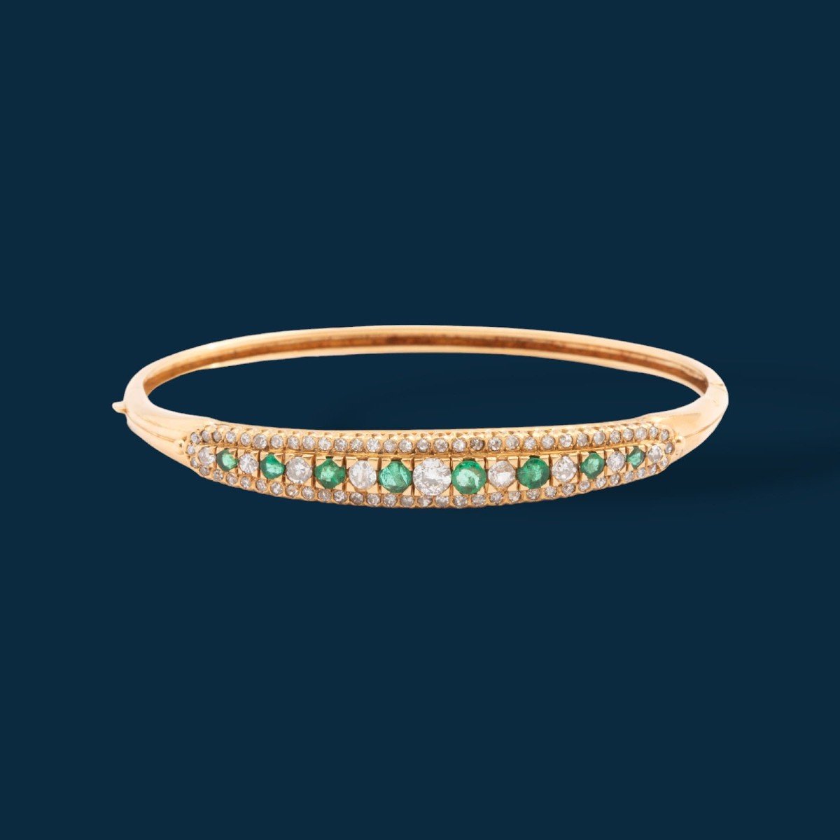 Bracelet Jonc Or Jaune, Emeraudes Et Diamants Confettis