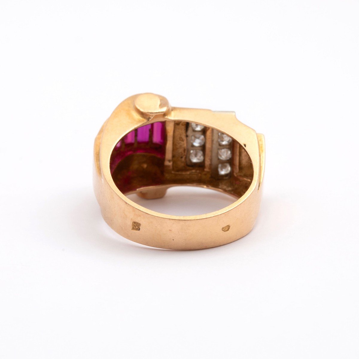 Famous Yellow Gold, Ruby And Diamond Tank Ring-photo-3