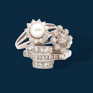Vintage White Gold, Platinum, Pearl And Diamond Ring Muse Rebelle
