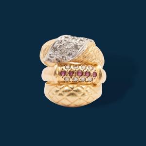 Vintage Yellow Gold, Ruby And Diamond Ring Intrépide Exploratrice