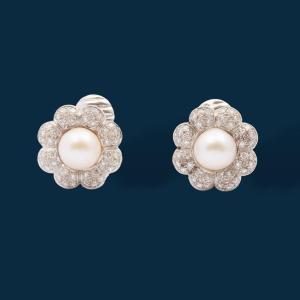 White Gold, Pearl And Diamond Punk Beaded Earrings