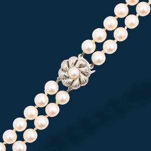 Akoya Pearl Necklace, Grey Gold Clasp And Mononoke Pearl