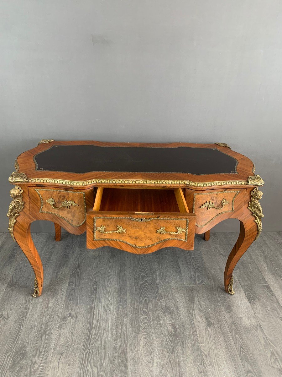 Desk In Marquetry And Gilt Bronze Louis XV Style 19th Century-photo-2