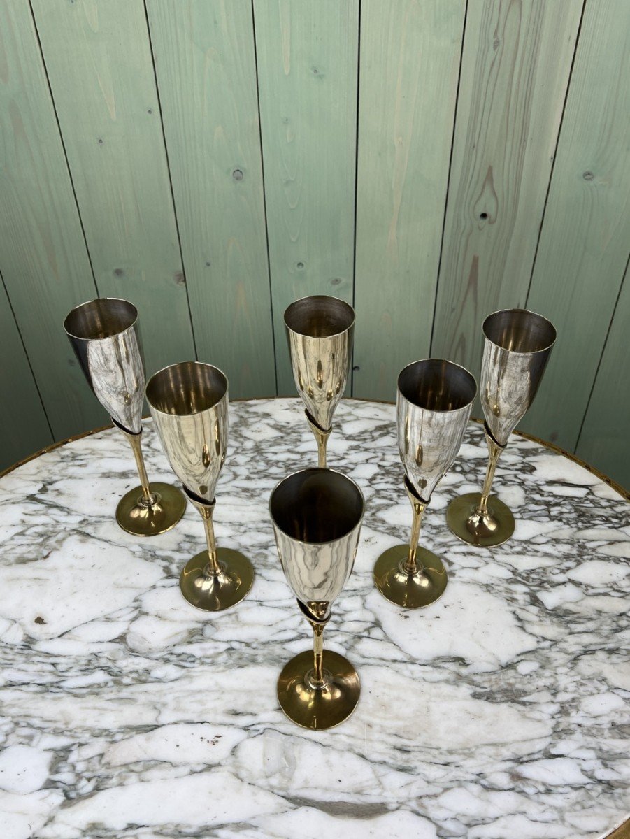 Vintage Art Deco Metal And Brass Champagne Flutes 1960s-1970s-photo-1