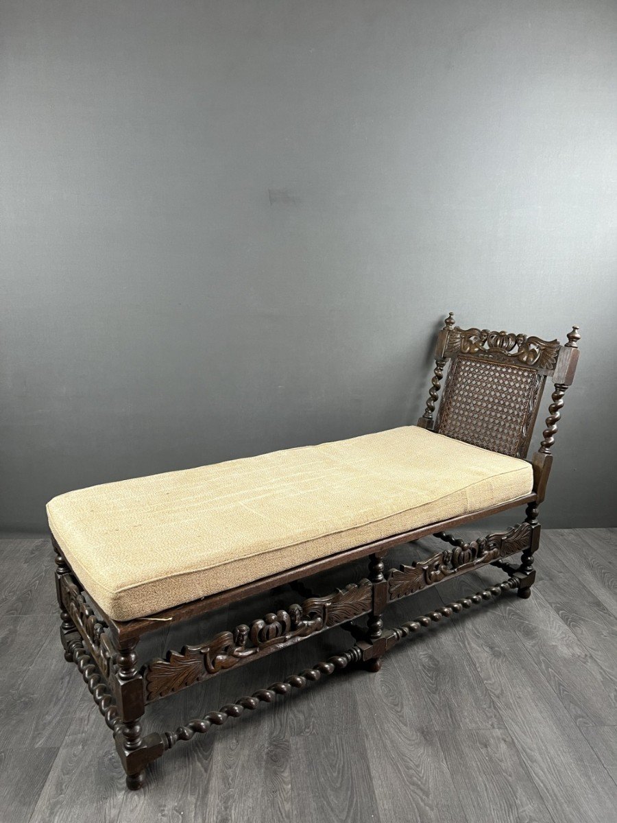 Majestic 19th Century Bench In Walnut And Rattan-photo-2