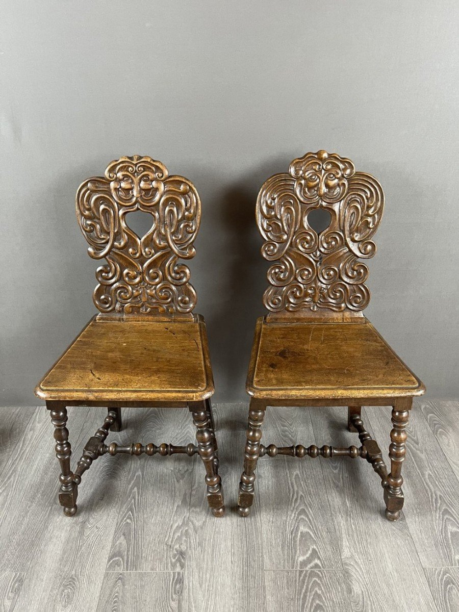 Pair Of Carved Wooden Chairs Late 19th Century -photo-2
