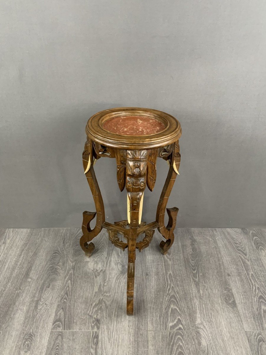 Carved Side Table With Elephant Heads Early 20th Century-photo-3