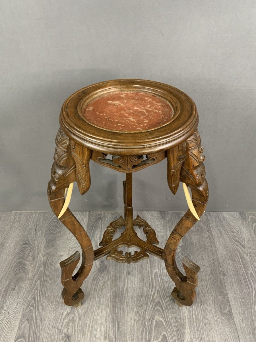 Carved Side Table With Elephant Heads Early 20th Century-photo-4