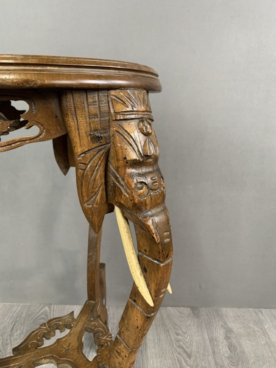 Carved Side Table With Elephant Heads Early 20th Century-photo-1