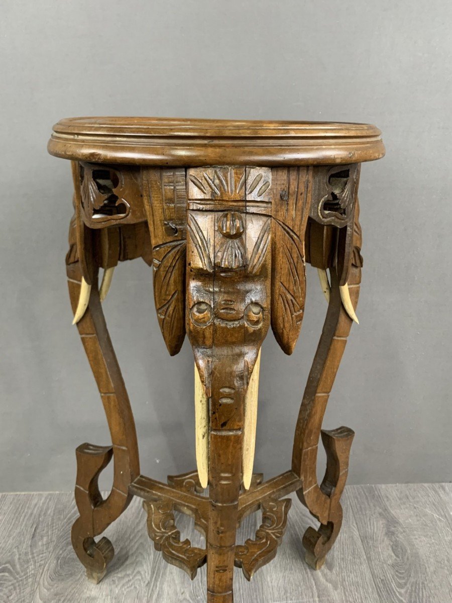 Carved Side Table With Elephant Heads Early 20th Century-photo-2