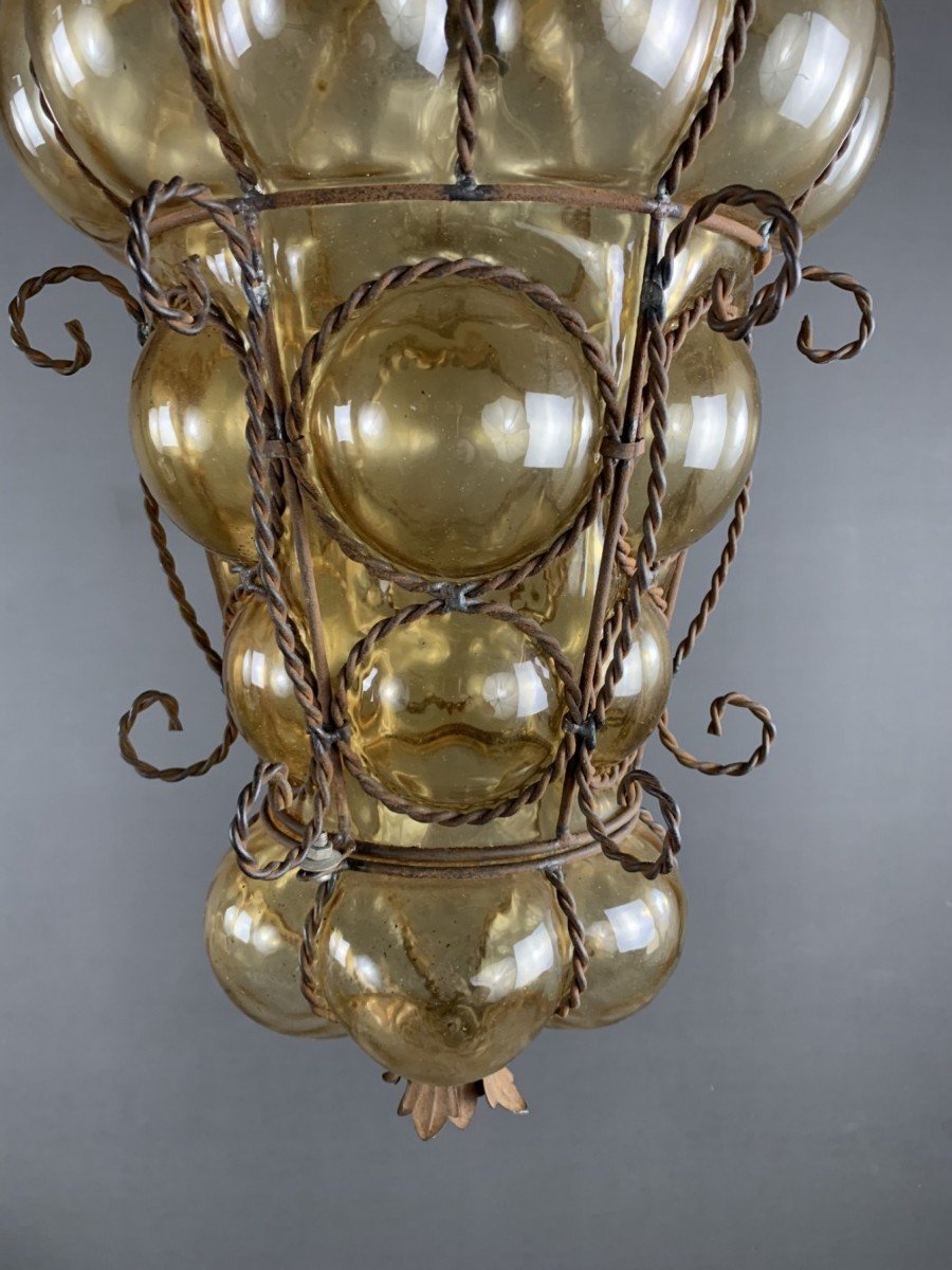 Suspension Lanterne En Métal Et Verre De Murano Du XIXe Siècle-photo-1