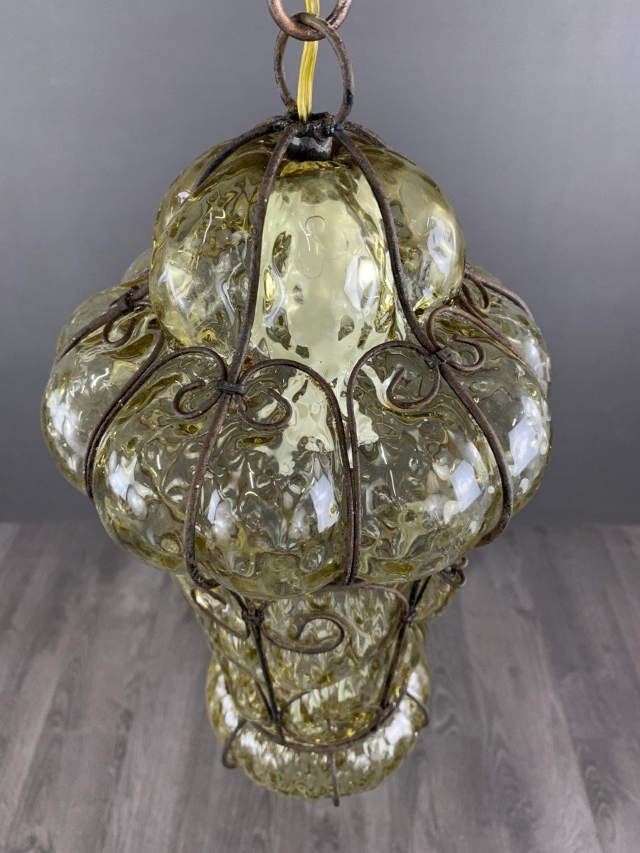 19th Century Metal And Murano Glass Lantern Pendant-photo-4