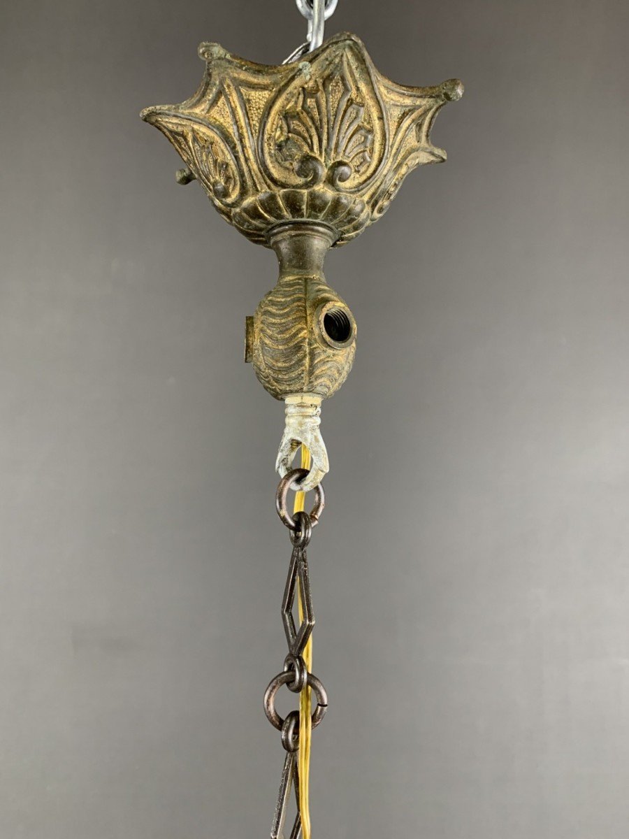 19th Century Metal And Murano Glass Lantern Pendant-photo-1