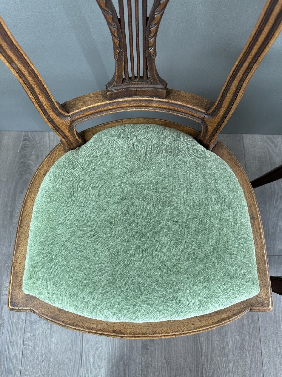 8 Vintage Wooden Chairs With Green Velvet Seats 20th Century -photo-2