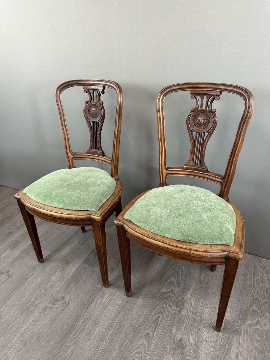 8 Vintage Wooden Chairs With Green Velvet Seats 20th Century -photo-5