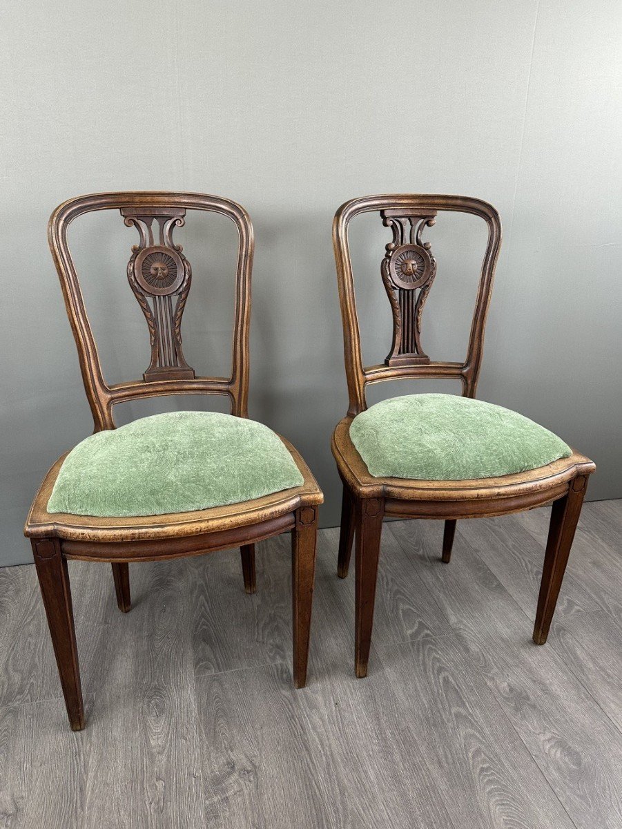 8 Vintage Wooden Chairs With Green Velvet Seats 20th Century -photo-6