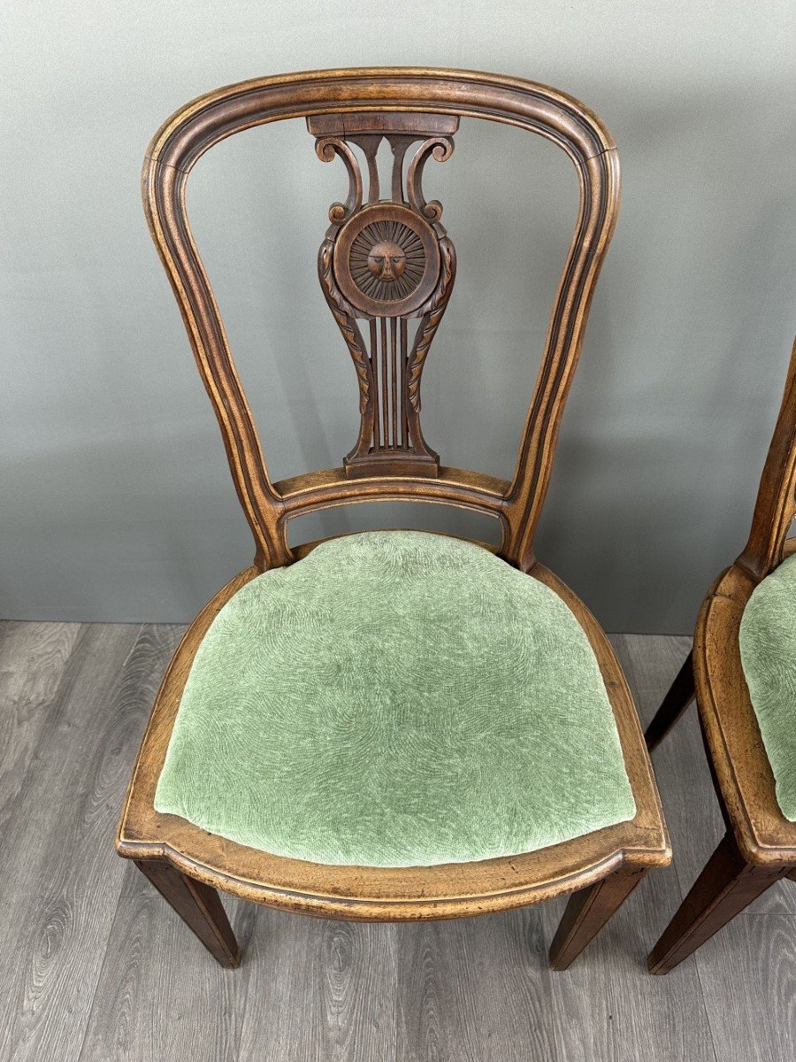 8 Vintage Wooden Chairs With Green Velvet Seats 20th Century -photo-7