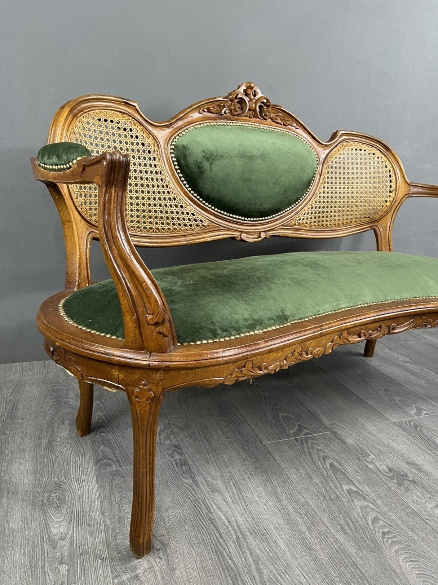 Ensemble De Salon Louis XV En Bois Sculpté Et Canne XXe Siècle -photo-2