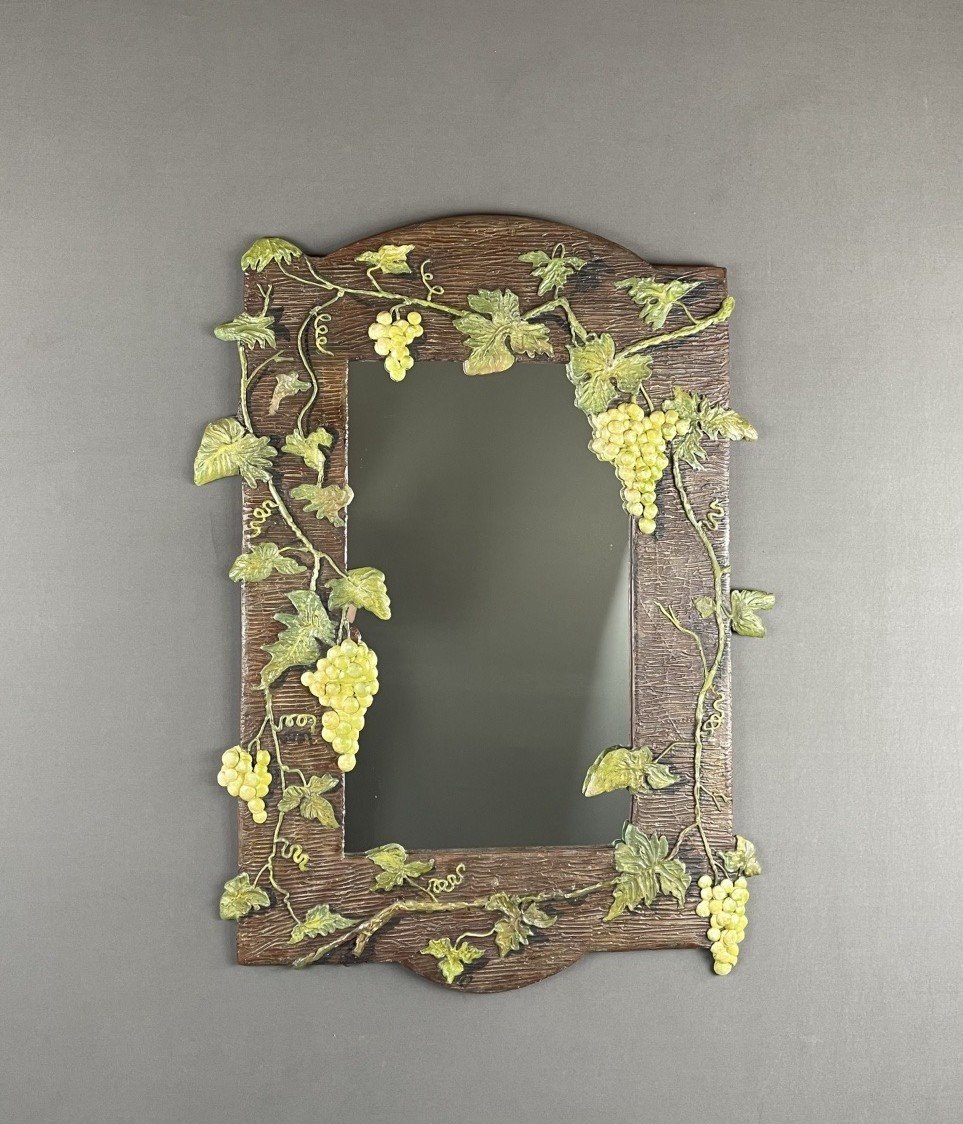 Miroir En Bois Sculpté Avec Décor De Vigne XXe Siècle 