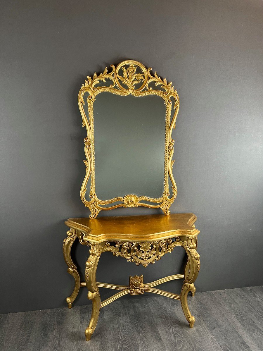 Miroir En Bois Doré Style Louis XV, XXe Siècle -photo-3