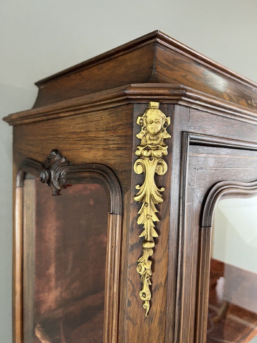 Antique Showcase In Marquetry And Bronze, 19th Century-photo-3