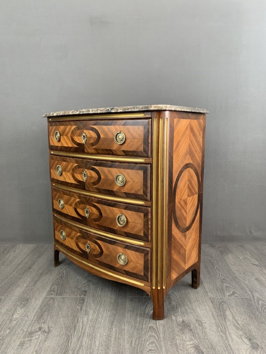 Marquetry Commode With Marble Top Louis XVI Style, 19th Century-photo-3