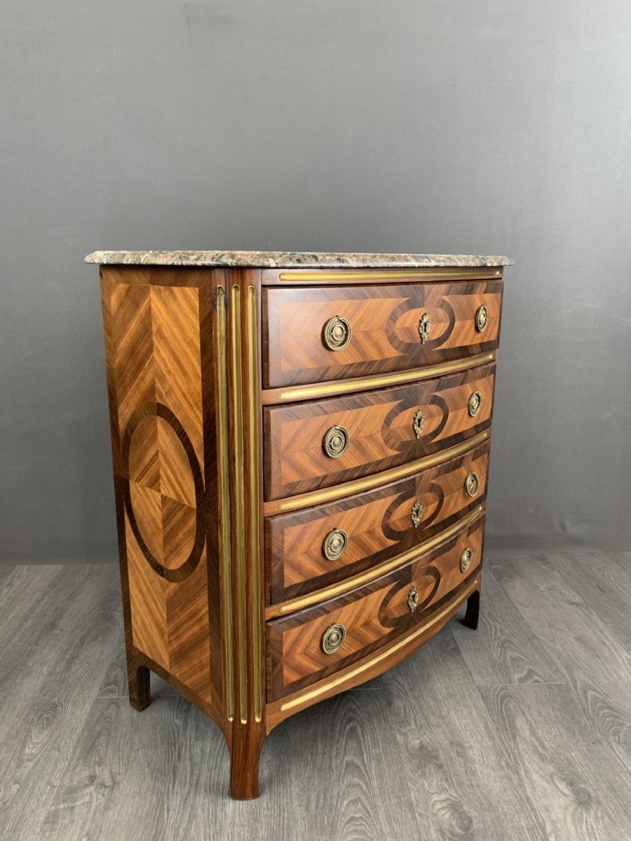 Marquetry Commode With Marble Top Louis XVI Style, 19th Century-photo-4