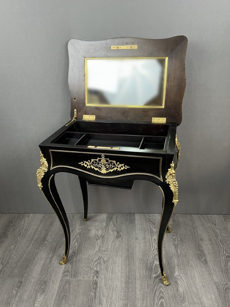 Dressing Table In Lacquered Wood With Gilded Bronzes Napoleon III Period, 19th Century -photo-2