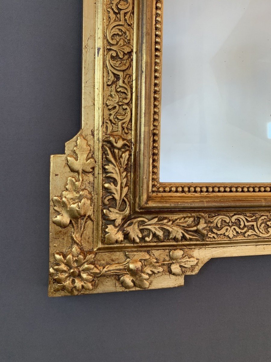 Gilded Mirror In Carved Wood Louis XVI Style, 19th Century -photo-3