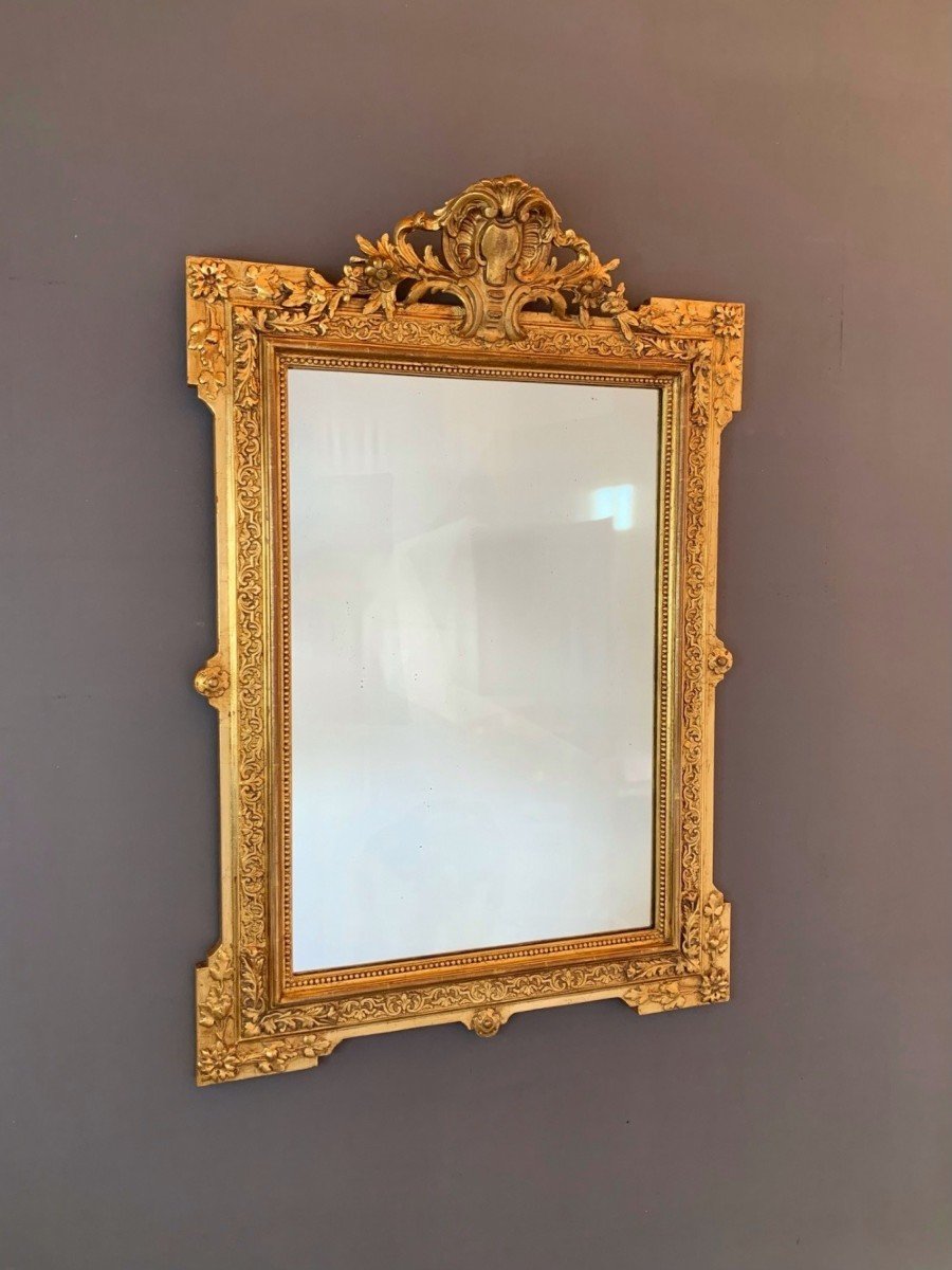 Gilded Mirror In Carved Wood Louis XVI Style, 19th Century 