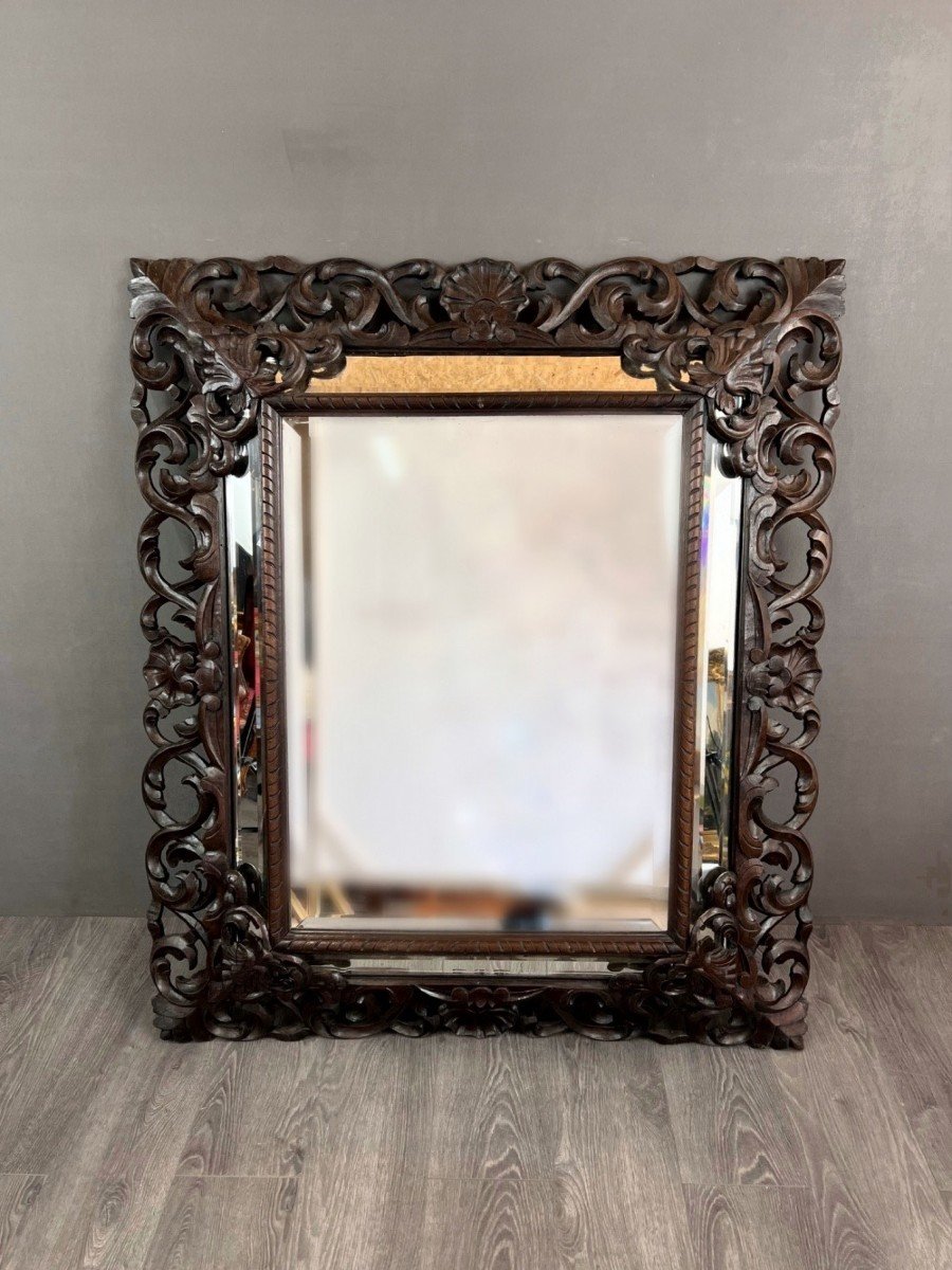 Grand Miroir En Bois Sculpté, Style Baroque, XIXe Siècle -photo-3