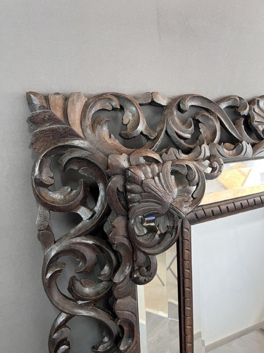 Large Carved Wooden Mirror, Baroque Style, 19th Century -photo-4