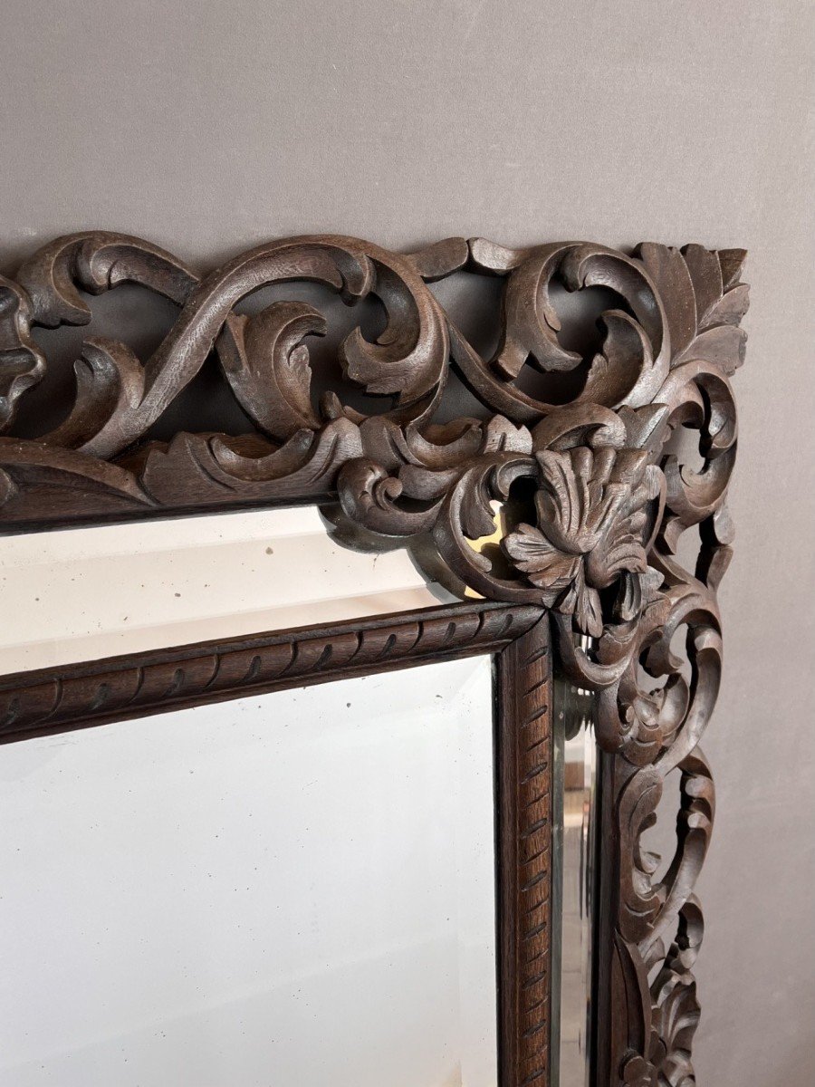 Large Carved Wooden Mirror, Baroque Style, 19th Century -photo-1