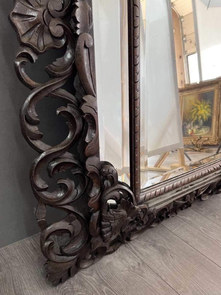 Large Carved Wooden Mirror, Baroque Style, 19th Century -photo-2